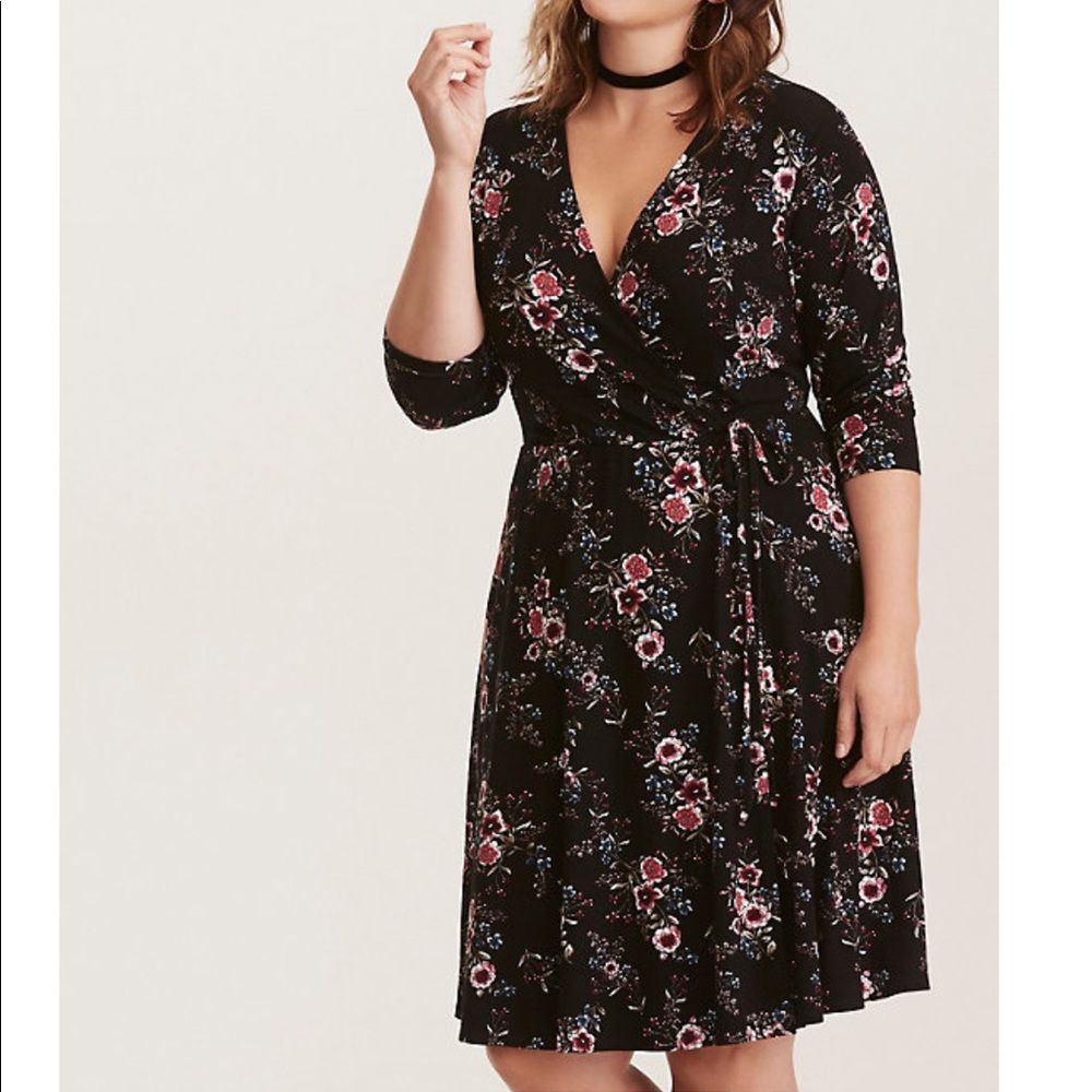 Torrid faux wrap black dress with flowers